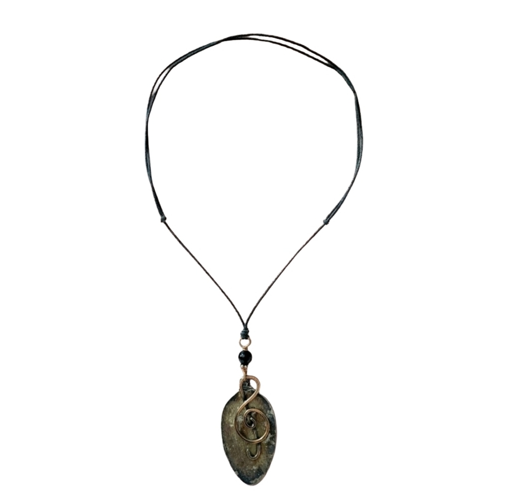 Treble Clef Hammered Metal Pendant  Necklace - Boho Music Jewelry Adjustable